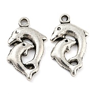 Alloy Pendants, Cadmium Free & Lead Free, Dolphin, Antique Silver, 22x13x2mm, Hole: 1.5mm, about 714pcs/1000g(FIND-G065-17AS)