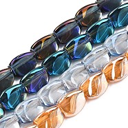 Electroplate Glass Beads Strand, Triangular Prism, Mixed Color, 12x9.5~11.5x9mm, Hole: 1mm, about 52~53pcs/strand, 24.41 inch~ 24.80 inch(62~64cm)(EGLA-S188-23)