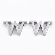 304 Stainless Steel Pendants, Stainless Steel Color, Letter, Letter.W, 12x19x3mm, Hole: 1.8mm(STAS-T041-10-W)