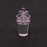 AB Color Plastic Pendants, with Platinum Tone Iron Loops, Imitation Food, Bubble Tea with Bear, Purple, 26.5x12.7mm, Hole: 2mm(KY-CJC0017-02J)