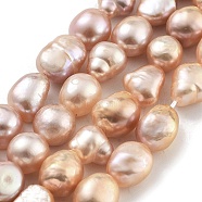 Natural Cultured Freshwater Pearl Beads Strands, Two Sides Polished, Grade 3A+, Dark Salmon, 8~9mm, Hole: 0.5mm, about 19pcs/strand, 6.89''(17.5cm)(PEAR-P062-26E)