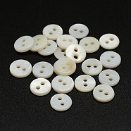 2-Hole Shell Flat Round Buttons, Seashell Color, 7x2mm, Hole: 1.5mm, about 144pcs/bag(BUTT-P012-14)