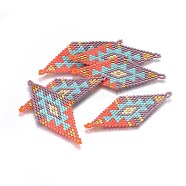 MIYUKI & TOHO Handmade Japanese Seed Beads Links, Loom Pattern, Rhombus, Colorful, 60~61x24.5~25x1.7mm, Hole: 1.6mm(SEED-A029-AC04)
