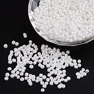 8/0 Opaque Colours Round Glass Seed Beads, White, Size: about 3mm in diameter, hole:1mm, about 1101pcs/50g(X-SEED-A010-3mm-41)