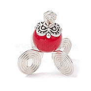 Imitation Jade Glass Bead Pendants, with Tibetan Style Alloy Wire Loops, Pumpkin Carriage Charms, Red, 18.8x8.4x8.4mm, Hole: 2.5mm(PALLOY-JF02378-01)