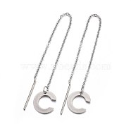 304 Stainless Steel Stud Earrings, Hypoallergenic Earrings, Ear Threads, Alphabet, Letter.C, 107~112x1mm, Pin: 15x0.7mm, letter: 11x10x0.7mm(EJEW-L205-01C)