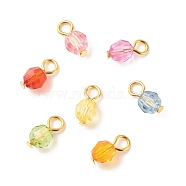 Faceted Transparent Acrylic Charms, with Golden Tone Iron Findings, Round, Mixed Color, 11~11.5x5.5mm, Hole: 2.6mm(PALLOY-JF01601-02)