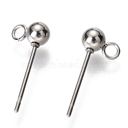 Original Color 304 Stainless Steel Ball Post Stud Earring Findings, with Loop, Stainless Steel Color, 16x6.6x4mm, Hole: 1.7mm, Pin: 0.5mm(STAS-C018-23P-02)