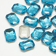 Pointed Back Glass Rhinestone Cabochons, Faceted, Rectangle Octagon, Aquamarine, 10x8x3.5mm(RGLA-T079-8x10mm-12)