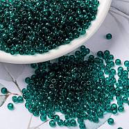 MIYUKI Round Rocailles Beads, Japanese Seed Beads, 8/0, (RR2405) Transparent Teal, 3mm, Hole: 1mm, about 422~455pcs/10g(X-SEED-G008-RR2405)