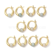 Natural Malaysia Jade Round Beaded Hoop Earrings, Real 18K Gold Plated Brass Jewelry, Cadmium Free & Lead Free, 19x15x6.5mm(EJEW-A099-03G-05)