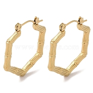 Texture Hexagon 201 Stainless Steel Half Hoop Earrings for Women, with 304 Stainless Steel Pin, Golden, 25x2.5mm(EJEW-G385-14G)