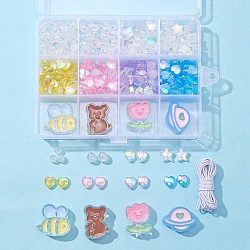 Transparent Acrylic Beads, with Enamel and Elastic Cord, AB Color, Bear & Planet & Round, Mixed Color, 6~26.5x6~26x3~9mm, Hole: 1~3mm, 286pcs/set(MACR-FS0001-26)