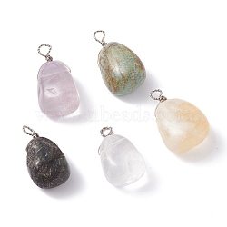 Natural Gemstone Pendants, with Copper Wire Wrapped, Platinum, Teardrop, 33~37x17.5~21x13.5~14.5mm, Hole: 3.7mm(PALLOY-JF01160)