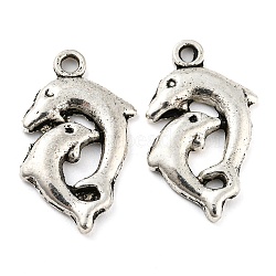 Alloy Pendants, Cadmium Free & Lead Free, Dolphin, Antique Silver, 22x13x2mm, Hole: 1.5mm, about 714pcs/1000g(FIND-G065-17AS)