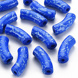 Opaque Spray Painted Acrylic Beads, Two Tone, Curved Tube, Royal Blue, 36x13.5x11.5mm, Hole: 4mm, about 148pcs/500g(MACR-S372-001F-B02)