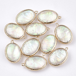 Resin Pendants, with Brass Findings, Oval, Golden, Colorful, 23x15x7mm, Hole: 1.2mm(RESI-S373-04)