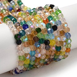 Electroplate Transparent Glass Beads Strands, Faceted, Round, Rainbow Plated, Colorful, 4mm, Hole: 0.7mm, about 88~95pcs/strand, 12.99~14.06 inch(33~35.7cm)(EGLA-A035-T4mm-HL01)