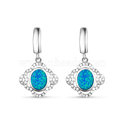 SHEGRACE Delicate 925 Sterling Silver Leverback Hoop Dangle Earrings, with Micro Pave AAA Cubic Zirconia and Blue Opalite Drop Pendant, Silver, 30mm, Pin: 1mm(JE50A)