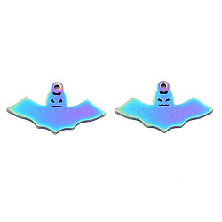 Ion Plating(IP) 201 Stainless Steel Pendants, Halloween Style, Bat, Rainbow Color, 14x25x1mm, Hole: 1.4mm(STAS-N098-090M)