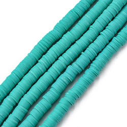 Handmade Polymer Clay Beads Strands, for DIY Jewelry Crafts Supplies, Heishi Beads, Disc/Flat Round, Light Sea Green, 8x0.5mm, Hole: 2mm, about 350pcs/strand, 15.75''(40cm)(CLAY-R089-8mm-Q048)