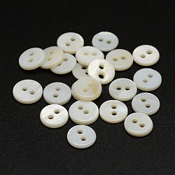2-Hole Shell Flat Round Buttons, Seashell Color, 7x2mm, Hole: 1.5mm, about 144pcs/bag(BUTT-P012-14)