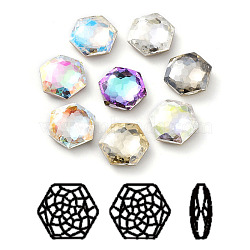 K9 Glass Rhinestone Cabochons, Flat Back & Back Plated, Faceted, Hexagon, Mixed Color, 18mm(RGLA-P035-01C-M)