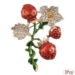 1Pc Alloy Enamel Strawberry Brooches, with Crystal Rhinestone, Colorful, 59.5x45x6.5mm(JEWB-YW0001-08B)