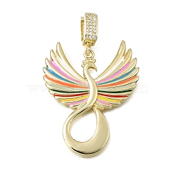 Brass Micro Pave Clear Cubic Zirconia Pendants, Phenix Charms, Real 18K Gold Plated, Colorful, 48mm, Hole: 7.5x4.5mm(CU-CBA108A-12G)