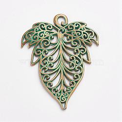 Tibetan Style Alloy Pendants, Leaf, Antique Bronze & Green Patina, 70x54x2mm, Hole: 3x5mm(PALLOY-F187-48ABG)