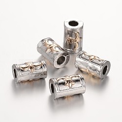 Two Tone Large Hole Alloy Column Beads Carved with Fleur De Lis Pattern, Platinum & Golden, 17x11mm, Hole: 5mm(PALLOY-E400-11PG)