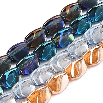 Electroplate Glass Beads Strand, Triangular Prism, Mixed Color, 12x9.5~11.5x9mm, Hole: 1mm, about 52~53pcs/strand, 24.41 inch~ 24.80 inch(62~64cm)