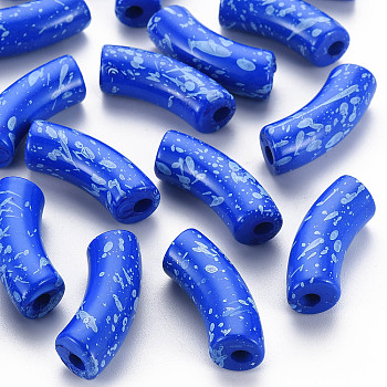 Opaque Spray Painted Acrylic Beads, Two Tone, Curved Tube, Royal Blue, 36x13.5x11.5mm, Hole: 4mm, about 148pcs/500g