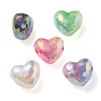 Transparent Crackle Acrylic Beads, Gradient Color, Heart, Mixed Color, 19x22x14mm, Hole: 3.5mm