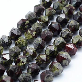 Natural Dragon Blood Beads Strands, Star Cut Round Beads, Grade A, Faceted, 5.5~6mm, Hole: 1mm, about 63~68pcs/strand, 15.3~15.5 inch(39~39.5cm)