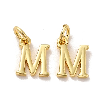 Brass Pendants, with Jump Ring, Letter M, 10x8x1.5mm, Ring: 5x1mm, inner diameter: 3mm