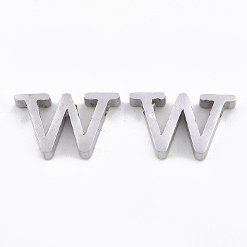 304 Stainless Steel Pendants, Stainless Steel Color, Letter, Letter.W, 12x19x3mm, Hole: 1.8mm
