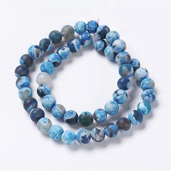 Natural Fire Crackle Agate Bead Strands, Dyed & Heated, Frosted, Round, Dodger Blue, 8mm, Hole: 1mm, about 48pcs/strand, 14.96 inch(38cm)