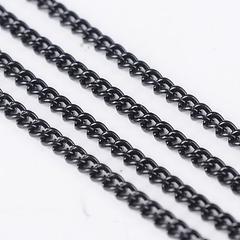 Iron Twisted Chains, Curb Chains, Unwelded, with Spool, Electrophoresis Black, 3x2x0.6mm, about 328.08 Feet(100m)/roll