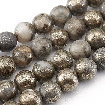 Natural Pyrite Beads Strands, Round, 6mm, Hole: 0.6mm, about 66pcs/strand, 15.75 inch(40cm)