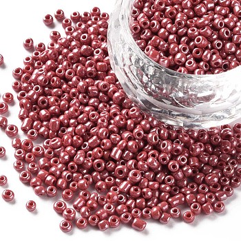 (Repacking Service Available) Glass Seed Beads, Opaque Colors Lustered, Round, Red, 8/0, 3mm, Hole: 1mm, about 12g/bag