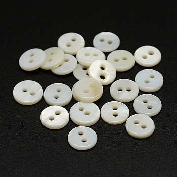 2-Hole Shell Flat Round Buttons, Seashell Color, 7x2mm, Hole: 1.5mm, about 144pcs/bag