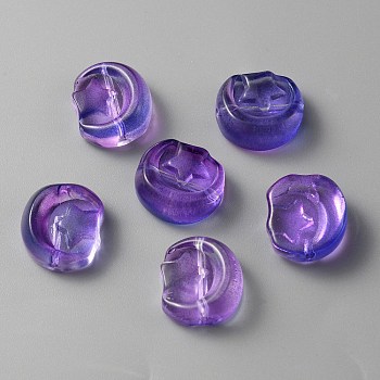 Transparent Glass Beads, Moon with Star, Mauve, 14x12x6mm, Hole: 1.2mm