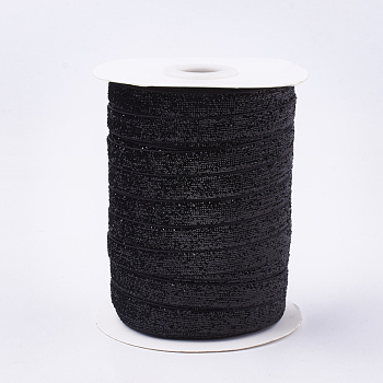 Glitter Sparkle Ribbon, Polyester & Nylon Ribbon, Black, 3/8 inch(9.5~10mm), about 50yards/roll(45.72m/roll)