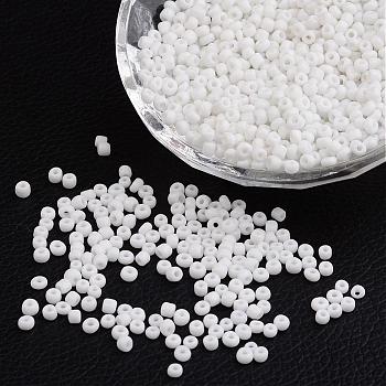8/0 Opaque Colours Round Glass Seed Beads, White, Size: about 3mm in diameter, hole:1mm, about 1101pcs/50g