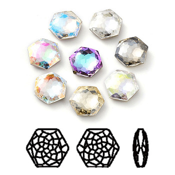K9 Glass Rhinestone Cabochons, Flat Back & Back Plated, Faceted, Hexagon, Mixed Color, 18mm