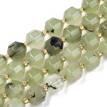 Natural Prehnite Beads Strands, Faceted, Round, 10x9.5mm, Hole: 1.2mm, Beads: 3.5x2mm, about 32~33pcs/strand, 15.16 inch(38.5cm)