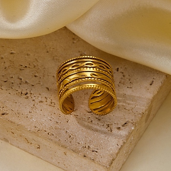 Brass Wide Band Cuff Open Rings, Golden, 14.5mm, US Size 7 1/4(17.5mm)