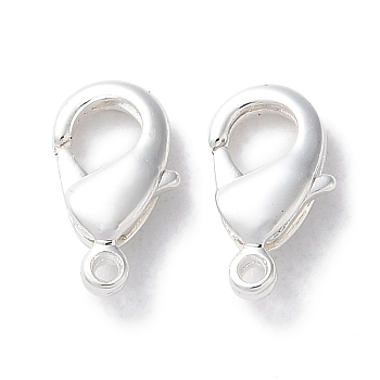 Rack Plating Brass Lobster Claw Clasps, Long-Lasting Plated, Lead Free & Cadmium Free, Silver, 10x5.5x2mm, Hole: 1mm
