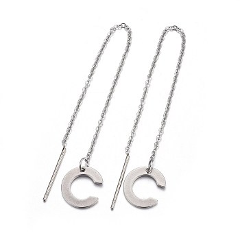 304 Stainless Steel Stud Earrings, Hypoallergenic Earrings, Ear Threads, Alphabet, Letter.C, 107~112x1mm, Pin: 15x0.7mm, letter: 11x10x0.7mm